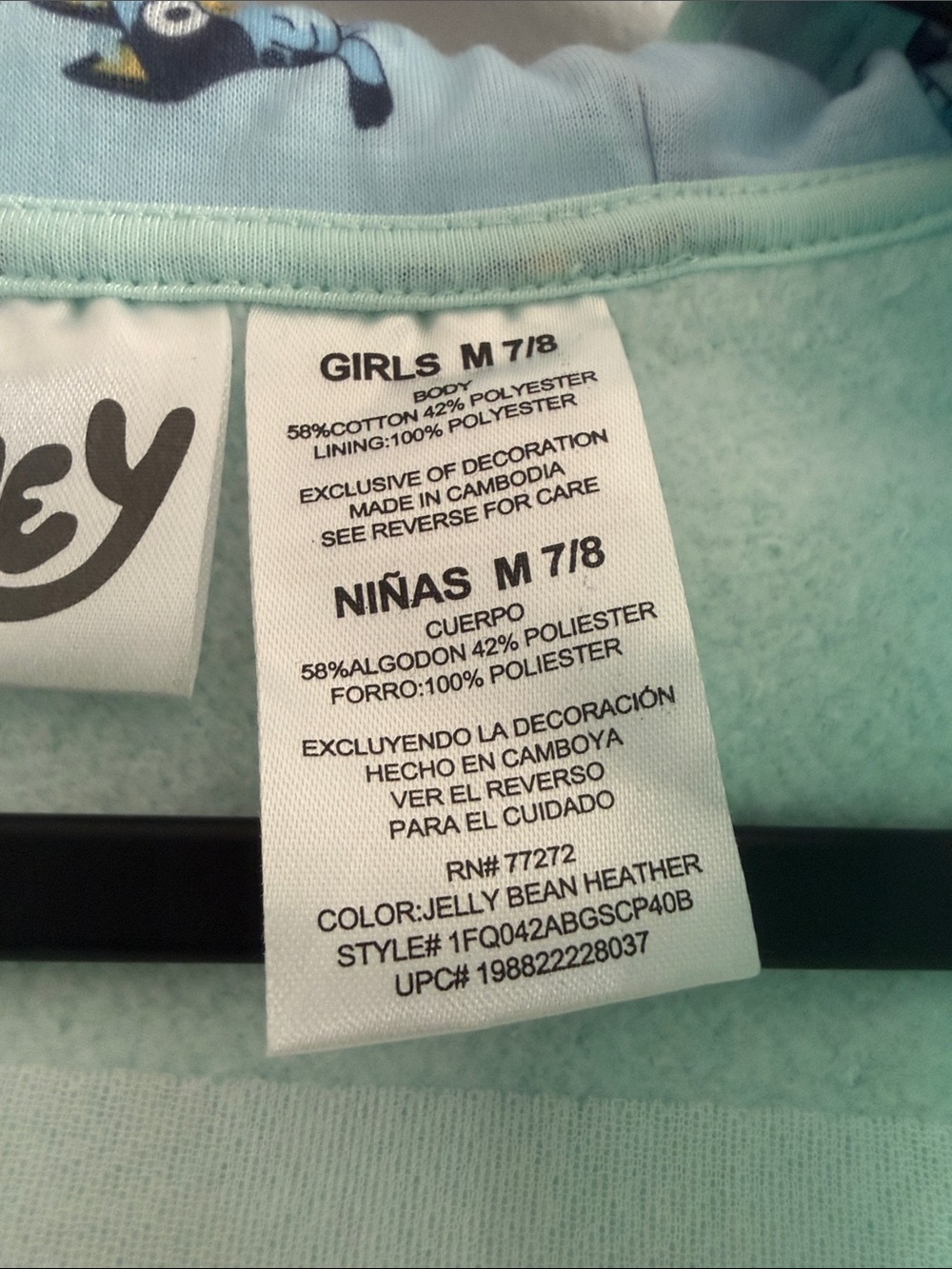 Bluey Mint Green Full-Zip Hoodie for Kids - Picture 10 of 11
